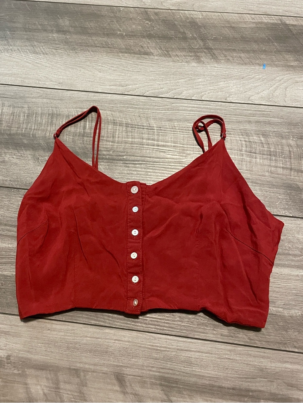 Button-Front Red Spaghetti Strap Crop Top